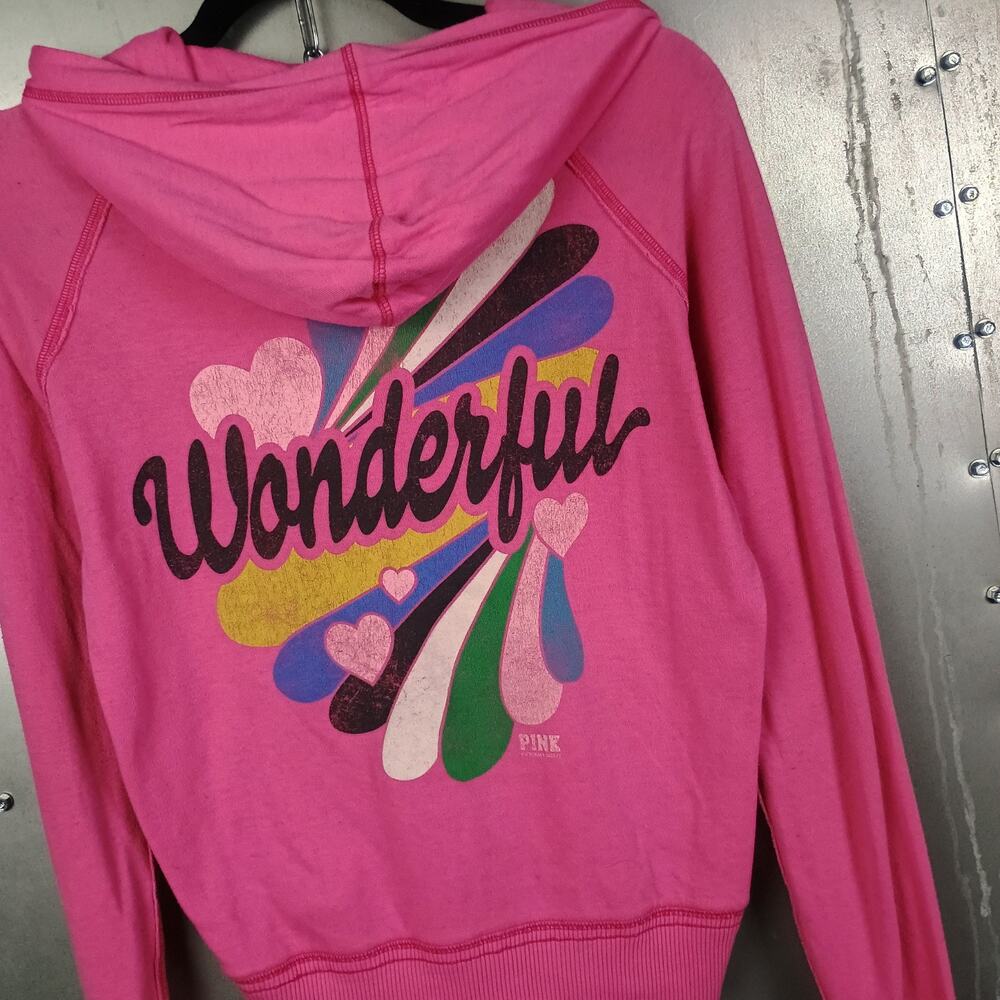 Victoria's Secret Vintage Y2K Wonderful Pink Dog Zip Up Hoodie Sweatshirt Small